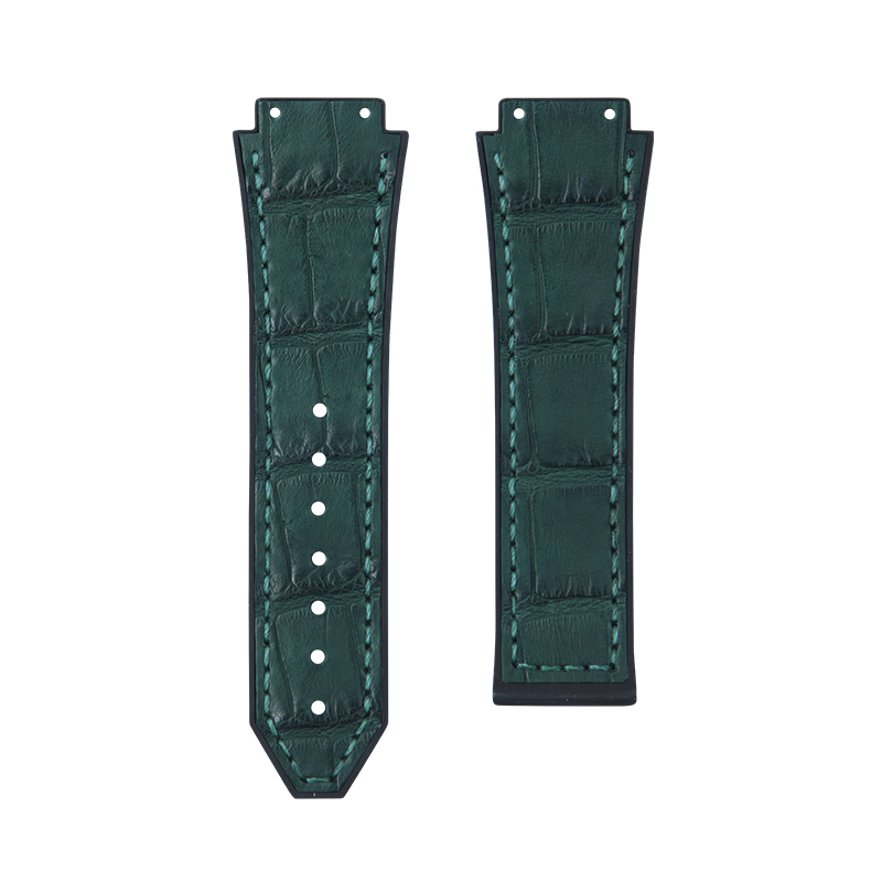 10006-~1 Dây Cao Su Bọc Da Cá Sấu Cho Hublot Classic Fusion Chronograph (42/45mm) Green