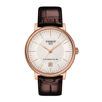 Đồng hồ Tissot Carson Powermatic 80 T122.407.36.031.00 dây da, vỏ vàng hồng. Kích thước 40mm