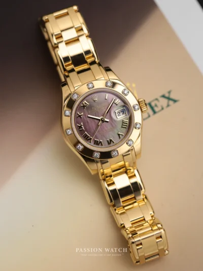 Đồng Hồ Vàng Khối 18kt Rolex Pearlmaster 29 80318 Mặt Số Xà Cừ Tím Cọc Số La Mã