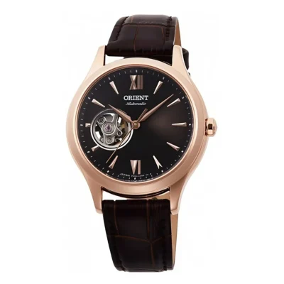 Đồng Hồ Orient Open Heart RN-AG0727Y (RA-AG0023Y10B) (RN-AG0727J) mặt số màu nâu, vỏ vàng hồng, dây da màu nâu