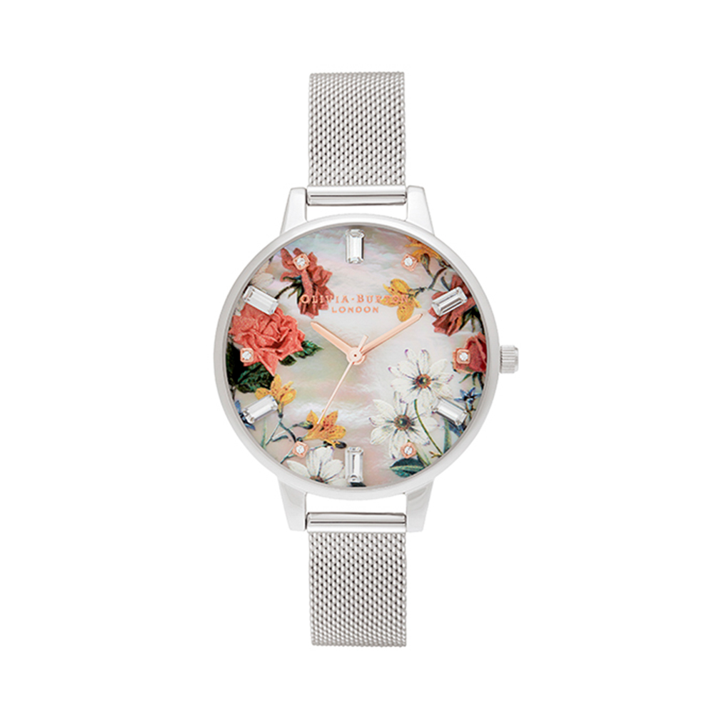 dong-ho-olivia-burton-ob16bf32 Đồng Hồ Nữ Olivia Burton OB16BF32 mặt số vẽ họa tiết hoa, vỏ thép không gỉ, dây mesh thép không gỉ - Passion Watch